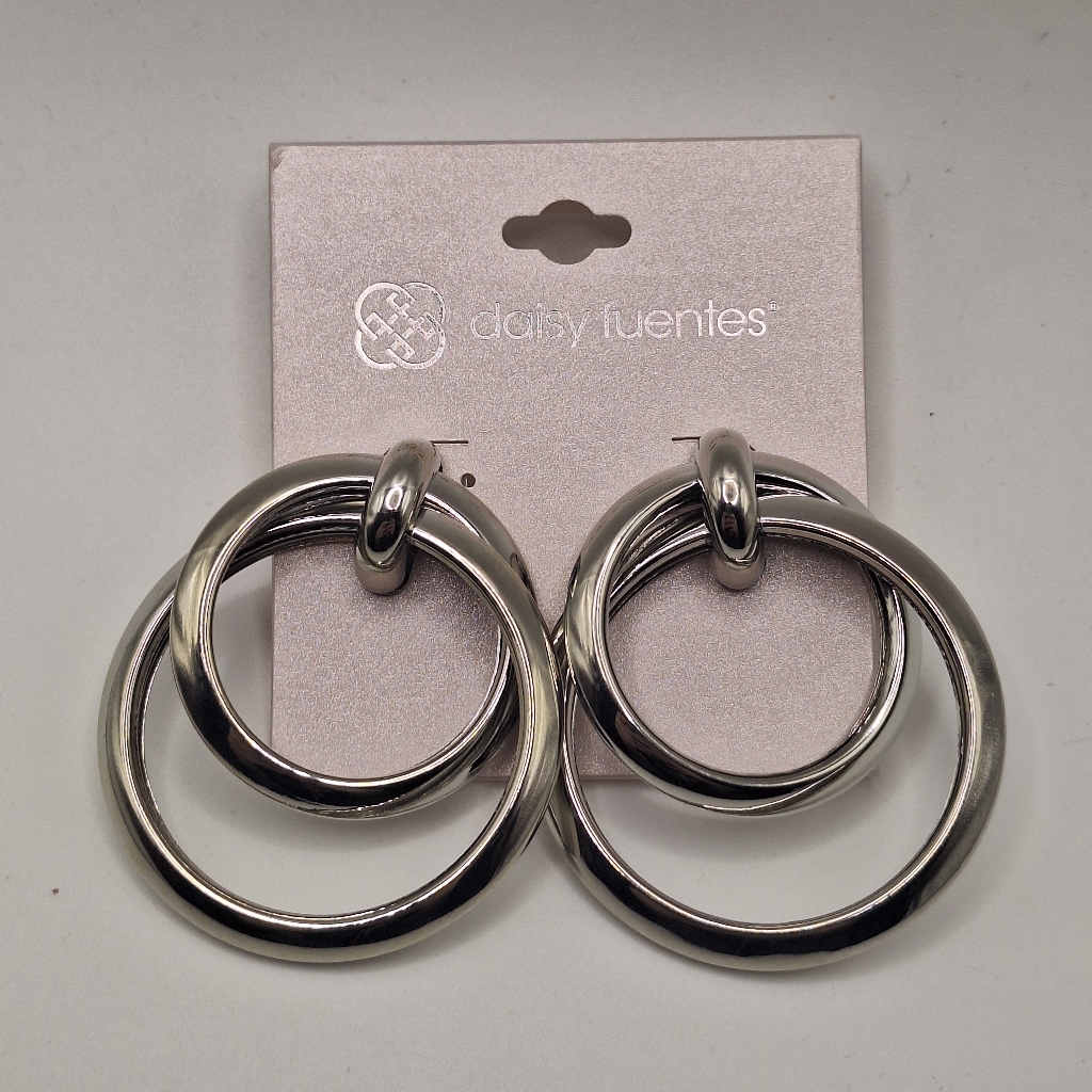 Daisy Fuentes Silver Tone Double Hoop Drop Earrings Nwt